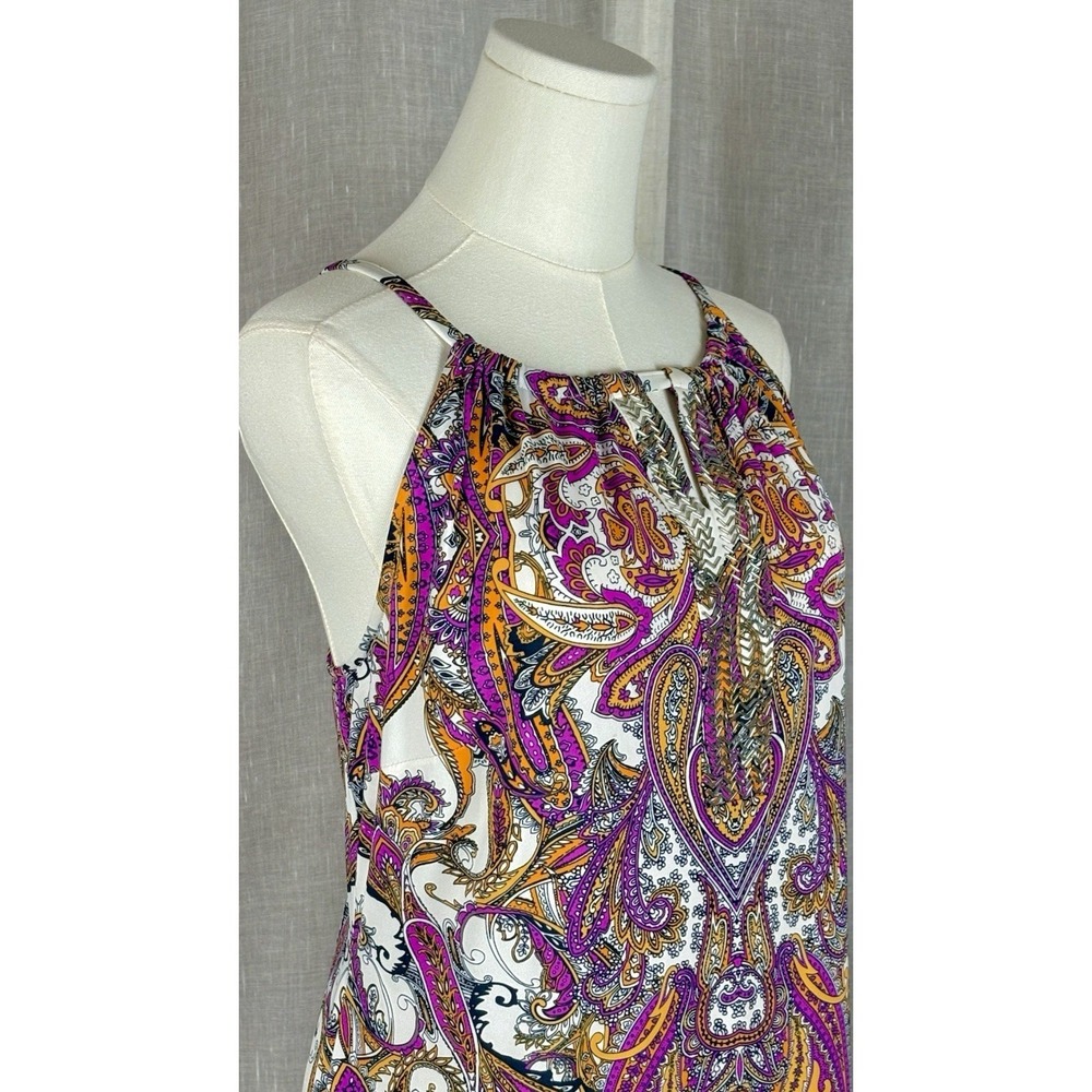 INC Y2K Psychedelic Paisley Sleeveless Dress Embellished Orange Purple Large L